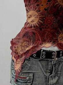 Attitoon 全身印花网眼女式背心，采用领口和露背设计 - 彩色 - 查看 4