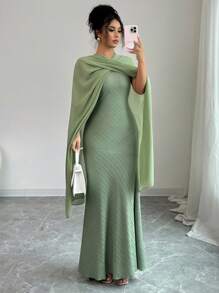 Elenzga Robe longue élégante et minimaliste pour femmes en mousseline de soie, avec un col rond, sans manches, dos croisé et taille nouée. Convient pour les déplacements quotidiens, les festivals, les sorties. Look romantique et délicat