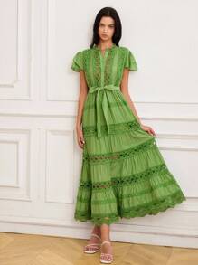 Aveloria Rosie 夏季新款盖袖蕾丝拼接百搭优雅连衣裙