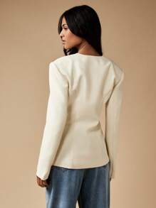 MISSGUIDED Slim Fit Professional Blazer Classic Tailored Business Work Wear Structured Lapel Suit Jacket Evening Formal Career Executive Elegant Sophisticated Office - Apricot - View 2