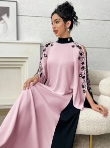 Al Najma Váy trễ vai thêu hoa thanh lịch theo phong cách Ả Rập cho nữ - Hồng - Xem 7