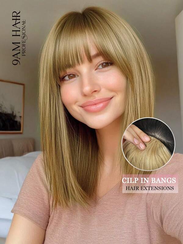 9AM Hair Human Hair Air Bangs With Sideburns Clip In Hair Extension Beginner Friendly Real Hair Piece With 1 Clip Easy To Wear 4 Color Option Natural Black Brown Blonde