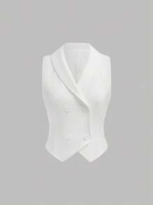 SHEIN 少女优雅通勤简约白色西装外套搭配百褶裙两件套，返校季必备