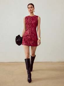 MOTF PREMIUM PU 皮革花卉刺绣连衣裙