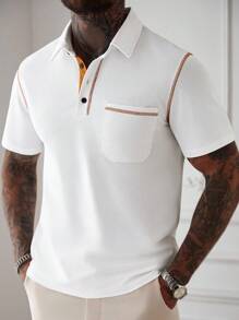 Manfinity Homme 男士缝线设计短袖休闲通勤 Polo 衫 - 白色 - 查看 4