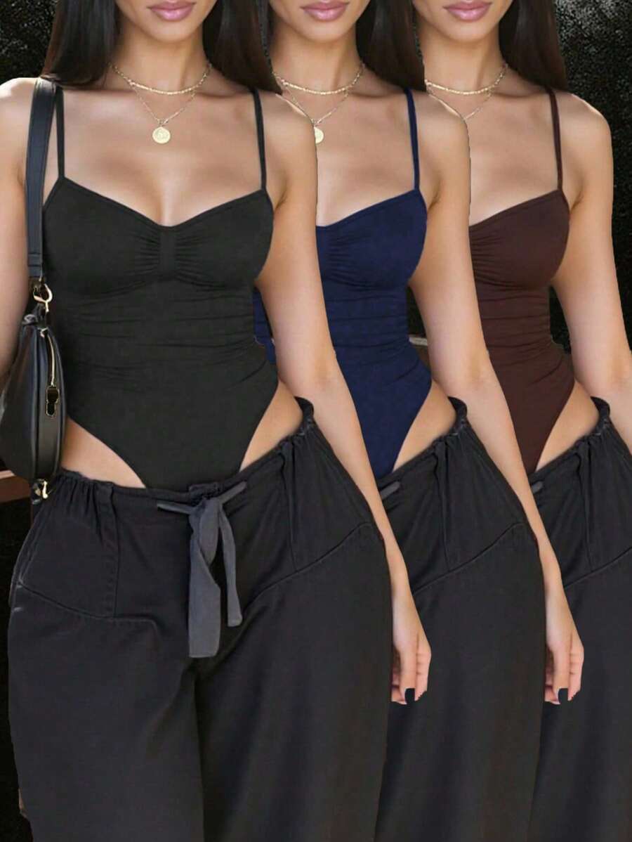 INAWLY Body sin mangas de unicolor informal para mujer, verano - Multicolor - Ver 1