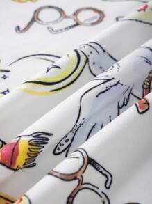 HARRY POTTER X SHEIN Camiseta de manga corta blanca informal y versátil con estampado de búho para niñas preadolescentes en verano