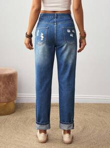 SHEIN Tall Damen Lässig Jeans mit besticktem Blumenmuster und Taschen