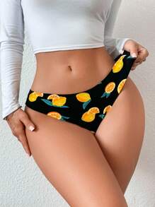 SHEIN Lemon Print Sexy Black Thong Panties, Suitable For Dates Cute Underwear Cute Panties For Women Cartoon Underwear For Women Lemon Print Panties Fruit Print Underwear - Multicolor - View 6