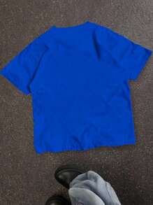 SHEIN Leap Crew 青少年男孩休闲简约圆领短袖 T 恤，适合夏季 - 藍色 - 查看 2