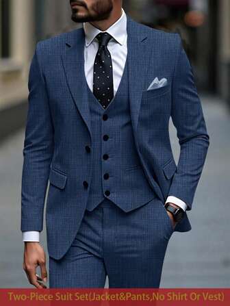 Manfinity Mode Men's Solid Color Patchwork Button Front Long Sleeve Jacket And Pants Set, Men's Solid Color Relaxed Lapel Blazer And Bias Pocket Pants Set Suits For Men Men Dress Suit Wedding Suits For Men Men Dress Suits Dress Suits For Men