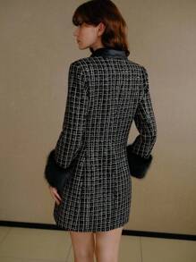 MOTF PREMIUM TWEED CONTRAST FAUX FUR COAT - Black - View 3