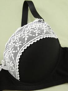 SHEIN Set de 2 sostenes push up con aros y encaje para mujer de tallas grandes - Blanco y Negro - Ver 7