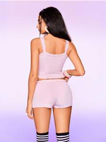 Notgurli Y2K Playful Girl Butterfly Print Women Sleepwear Set - Baby Pink - View 2
