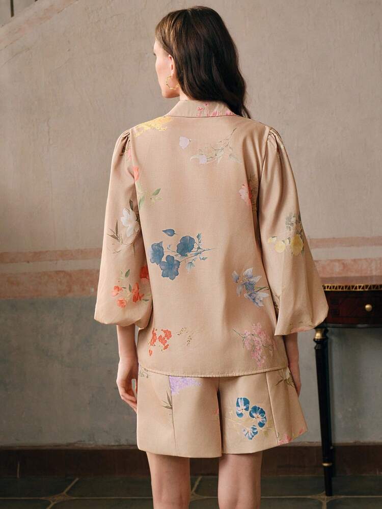 Women's Floral Print Lantern Sleeve Elegant Blouse, Fashionable For Summer Vacation