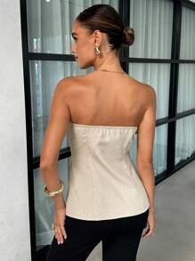 Lavishia Top tubo elegante de unicolor ajustado, de estilo floral y sin mangas - Caqui - Ver 2