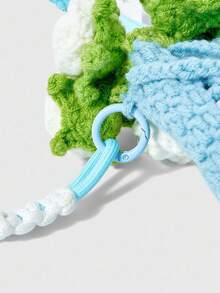 ROMWE Fairycore Fashion Contrast Color Rose Knit Tote Shoulder Bag - Blue - View 7