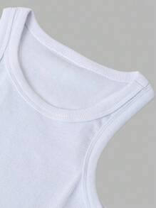 EURMUSE Cotton 2pcs Women Solid Color Ribbed Casual Tank Tops With Round Neck - Red and White - View 7