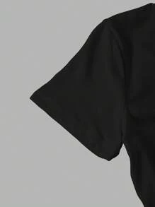 SHEIN Camiseta de cuello redondo de manga corta ajustada con estampado floral para adolescentes, apropiada para el verano