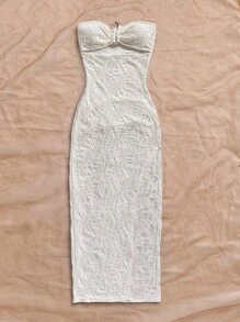 Soleia Vestido con cuello en V profundo, espalda descubierta y abertura lateral, de punto texturizado en color verde mar, para vacaciones - Verde - Ver 4