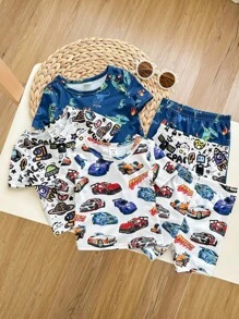 Baby Boy Fun Print Short Sleeve Shorts Knit Pajamas 6 Pieces Set For Summer Graphic - Multicolor - View 4