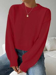 EMERY ROSE Áo len dệt kim cổ tròn tay dài màu trắng đơn giản, giản dị dành cho nữ Tropiluxe mùa thu đông - Màu Đỏ Sâu - Xem 5