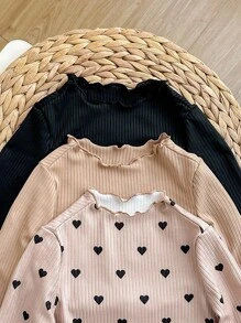Baby Girl 3pcs Casual Heart Pattern Knit Long Sleeve Top Set - Multicolor - View 5