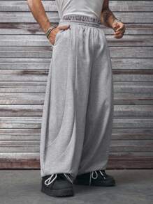 AXEPEAK Men's Elastic Waist Pockets Wide Leg Loose Casual Sweatpants - Light Grey - View 1