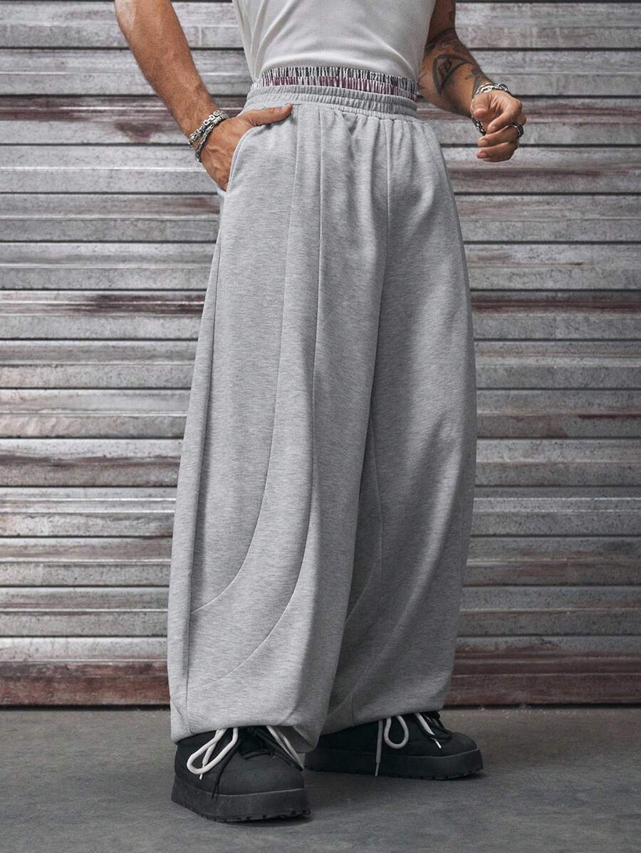 AXEPEAK Men's Elastic Waist Pockets Wide Leg Loose Casual Sweatpants - Light Grey - View 1