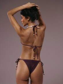 Musera Resort Áo bikini in hoa ánh kim, kiểu dáng mùa hè, thích hợp cho kỳ nghỉ ở Ibiza, gợi cảm, lãng mạn, thanh lịch, phong cách boho, màu tím thạch anh, khu nghỉ dưỡng, mùa xuân. - Màu tím - Xem 3