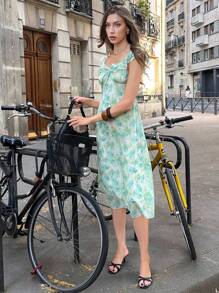 SHEIN ChicEase Đầm kiểu Bohemian thoải mái, thắt eo xếp ly, thích hợp cho kỳ nghỉ xuân/hè dành cho nữ. - Nhiều màu - Xem 1
