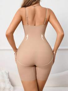SHEIN 1pc Women's Seamless Solid Color Shapewear Bodysuit - Apricot - View 2