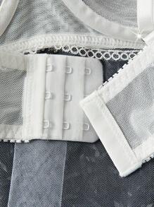 SHEIN 性感系列刺绣聚拢拼接女士文胸 - 白色 - 查看 3