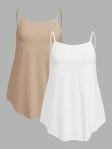 SHEIN EZwear 2 piezas Camisetas básicas de talla grande de unicolor caqui y blanco, para verano - Multicolor - Ver 1