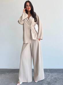 Firerie 女士亚麻两件套服装、毕业典礼服装、女士教师服装、返校服装、秋季女装、复古风服装、女士办公室服装 - 卡其色 - 查看 4