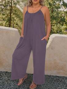 EMERY ROSE 大码女式休闲无袖可调节细肩带波西米亚风阔腿连体裤，夏季