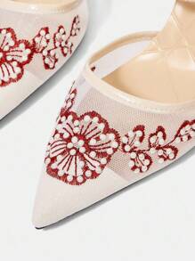 CUCCOO HITCHD Sandali con cinturino alla caviglia e tacco a spillo donna con decorazione a perle, ricamo a fiori di prugna, per vacanza e stile da festa - Beige - Visualizzare 10