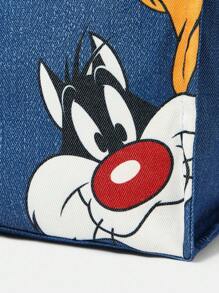 LOONEY TUNES X SHEIN 卡通动物印花蓝色时尚单肩包、健身包 - 霧霾藍 - 查看 7