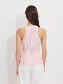 Nöista 合身的条纹荷叶边上衣，采用轻质纹理面料，露背领口搭配蝴蝶结；是女性理想的海滩装和休闲骄傲庆典装扮；百搭的夏季必备单品。 - 彩色 - 查看 3