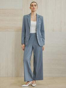 Aveloria Modichic 2 件女式中长腰修身西装外套和喇叭裤套装 - 灰色 - 查看 5