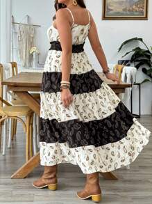 SHEIN Clasi Plus Size Women Vacation Black & White Color Block V-Neck Sleeveless Dress - Multicolor - View 2