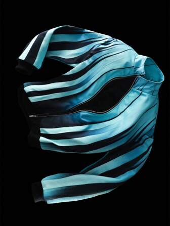 Manfinity Roghcode Men's Contrast Stripe Zip Front Jacket Blue Striped Jacket Teal Jacket Men Turquoise And Black Jacket Blue Graphic Jacket Men Striped Jersey Turquoise Jacket Men, Blue Graphic, Men S Futuristic, Psychic Blue For Men , Fall