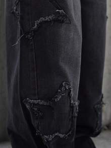 SAYEHFBABY 女款饶舌歌手运动休闲 Grunge 星形图案洗水牛仔裤 - 黑色 - 查看 5