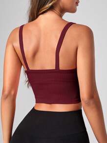 Easithlete 女式纯色罗纹工字背心，适合日常健身 - 酒紅色 - 查看 2