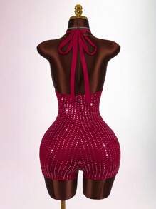 Amplova Bộ đồ liền thân hở lưng hở lưng gợi cảm dành cho nữ - Màu Đỏ Sâu - Xem 7