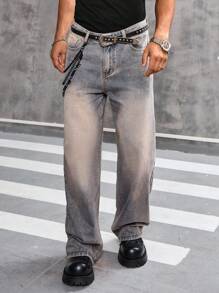 Manfinity EMRG Jeans casuales sueltos de pierna recta y bolsillo para hombres - Lavado ligero - Ver 5