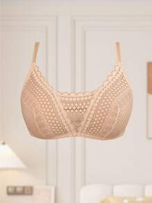 SHEIN Set de 3 sujetadores sin aros de encaje cómodos y casuales para mujeres de tallas grandes - Multicolor - Ver 3