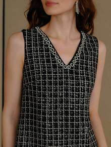 MOTF PREMIUM ROBE TWEED CONTRASTE FAUSSE FOURRURE