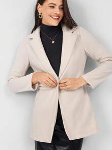 Miaspire Veste de travail décontractée minimaliste à col V à manches longues pour femmes, automne/hiver - Nude - Voir 7