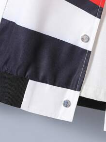 Tween Boy Jacket, Colorblock Print Design, Black Red White Combination, Fashion Casual Streetwear, Spring Autumn - White - View 6